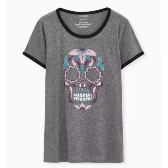torrid | Tattoo Print Classic Fit Ringer Tee - Heather Grey - Picture 5 of 10